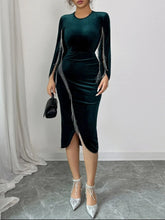 Round Neck Slit Sleeve Dress Dark Green / S